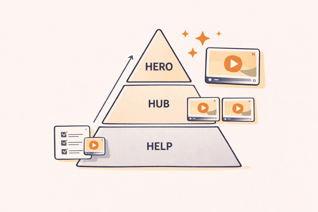 Пирамида контента «Help, Hub и Hero»