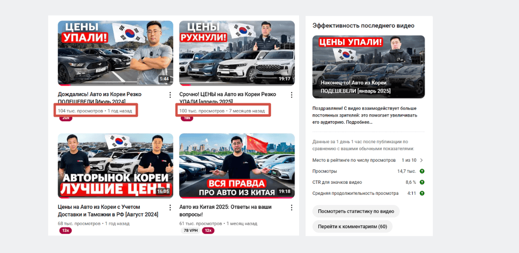 Горизотнтальный контент набирает по 100К+ просмотров